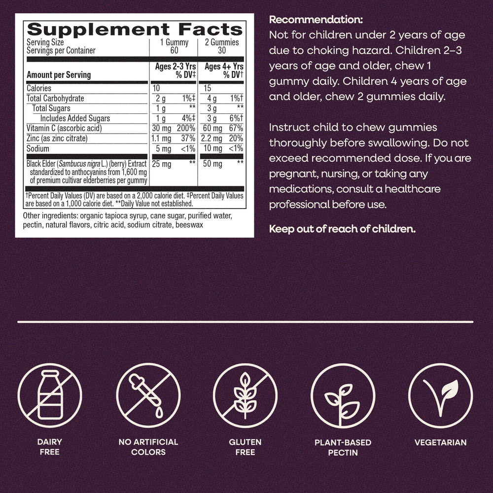 Nature’s Way Sambucus Kids Gummies vegetarian pectin formula close up