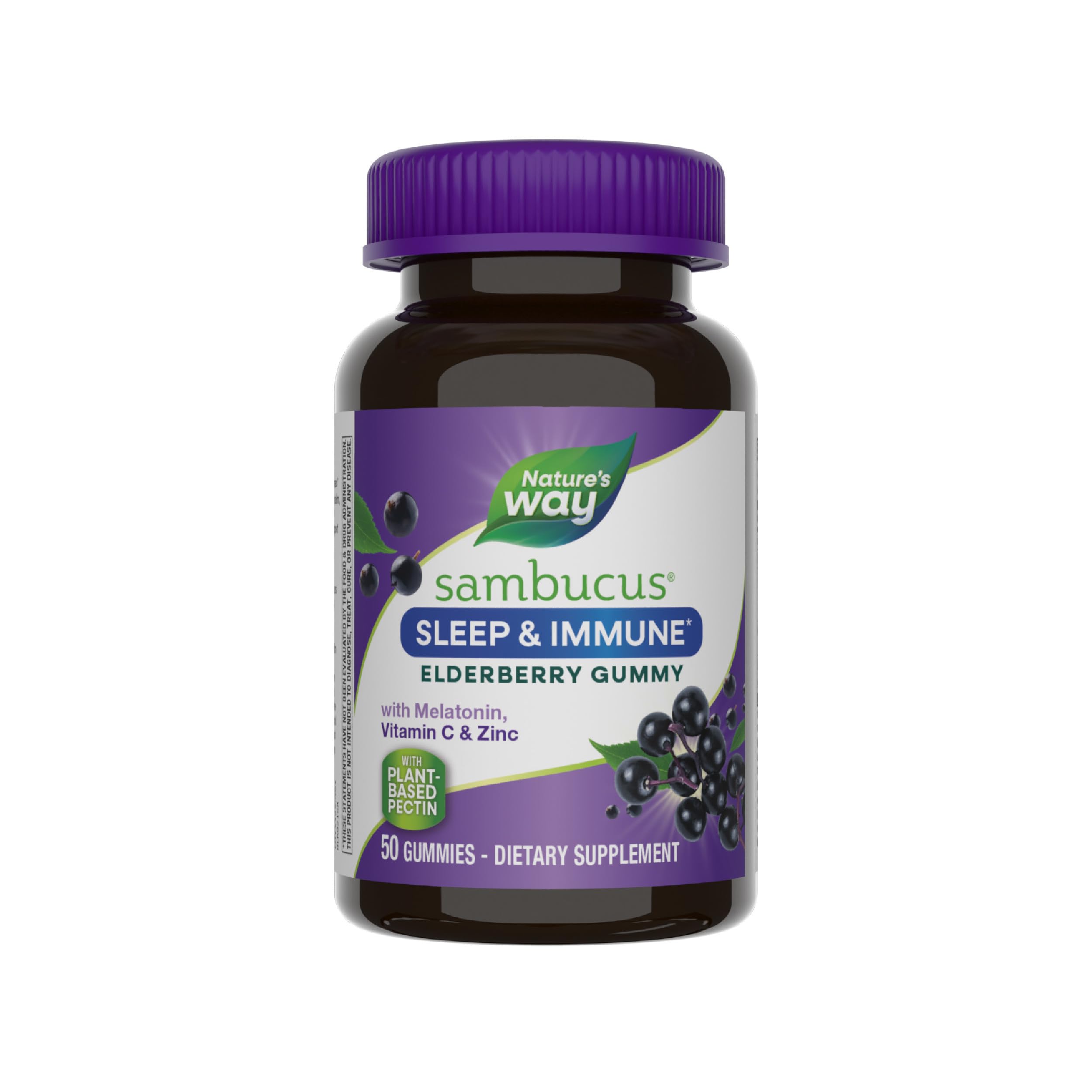 Nature's Way Sambucus Sleep + Immune Gummies bottle for nightly relaxation.