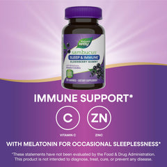 Label image emphasizing elderberry, melatonin, and plant-based ingredients.