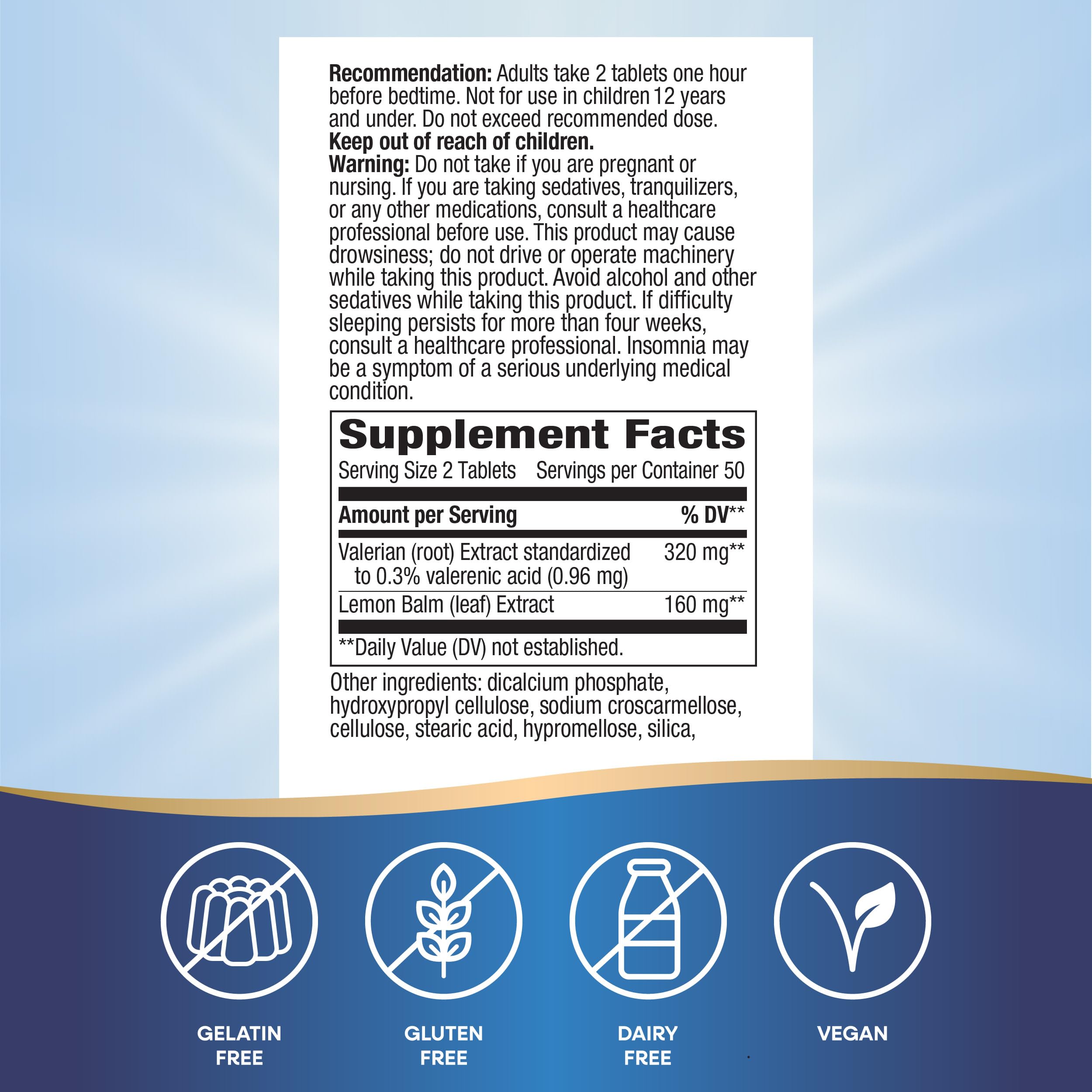 Nature's Way Valerian Nighttime dosage guide on cap for responsible use.