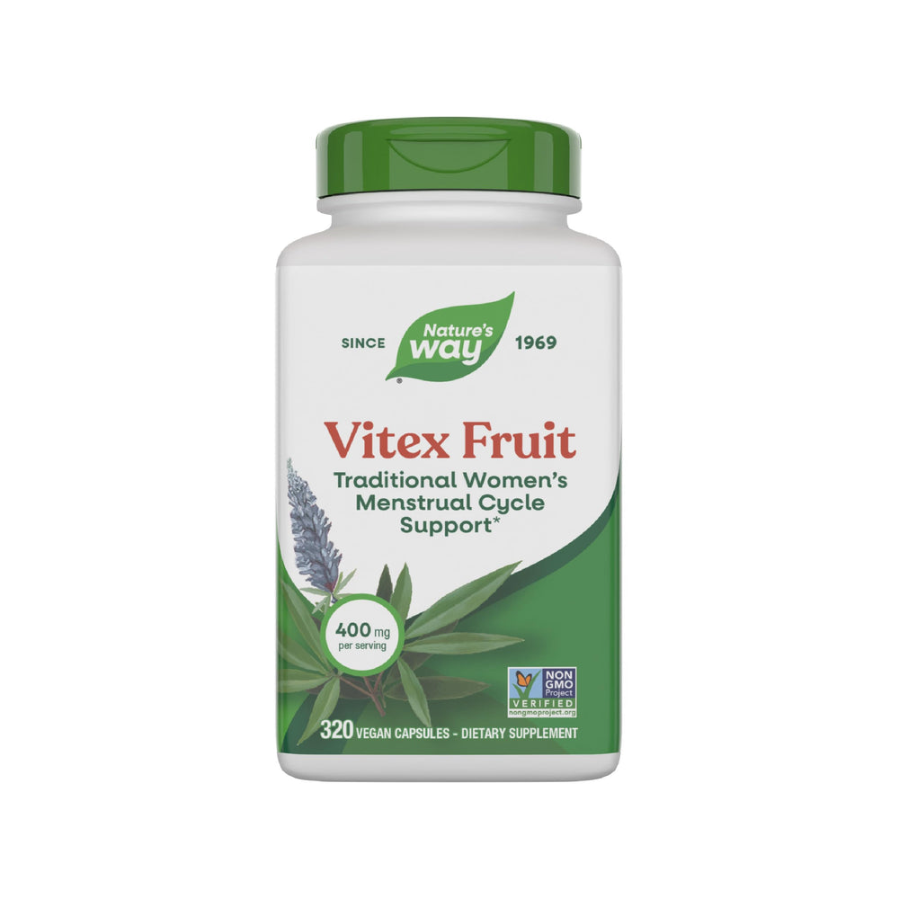 Nature's Way Vitex Fruit bottle front view, vegan and gluten-free supplement