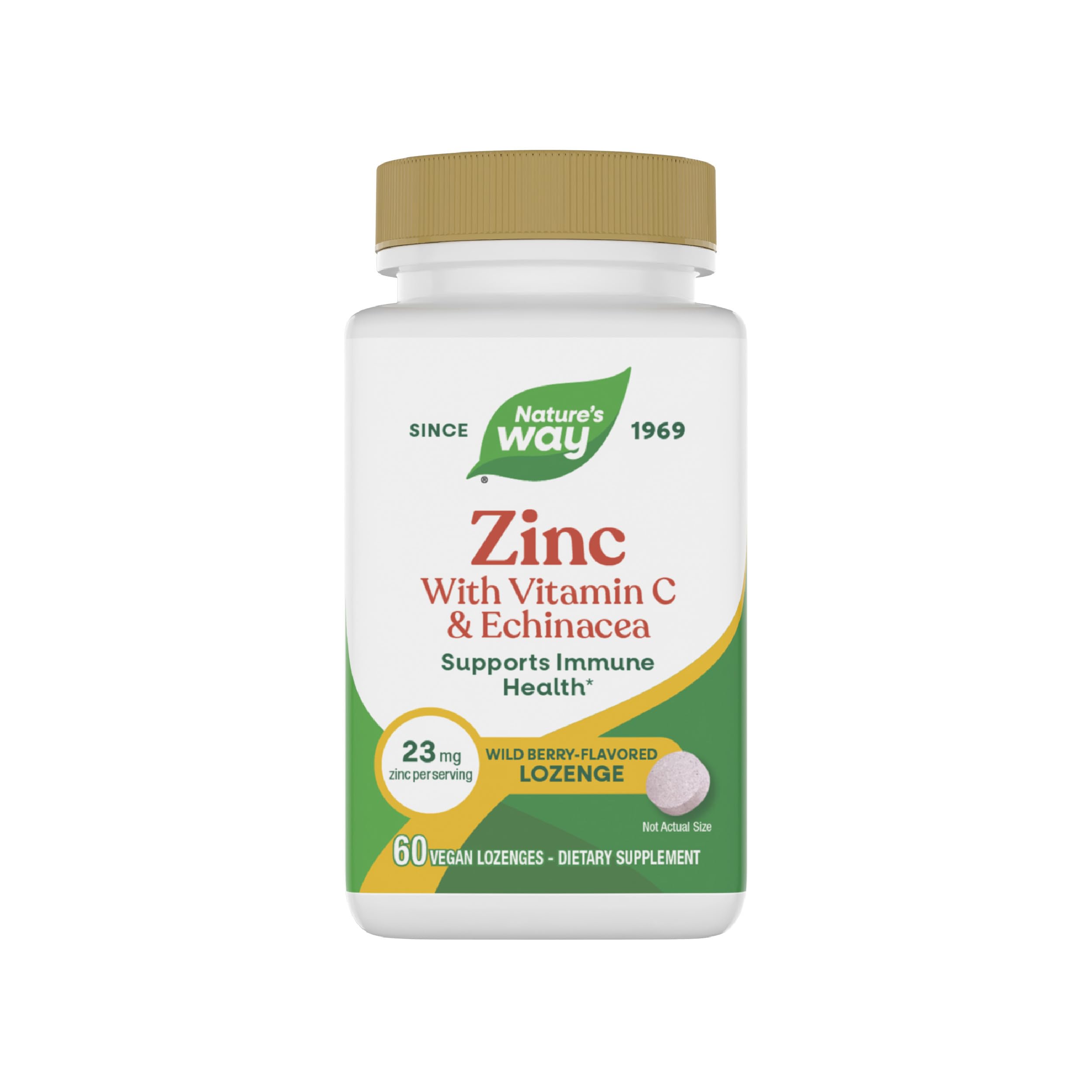 Nature's Way Zinc Lozenges bottle front showing wild berry flavor for immune support