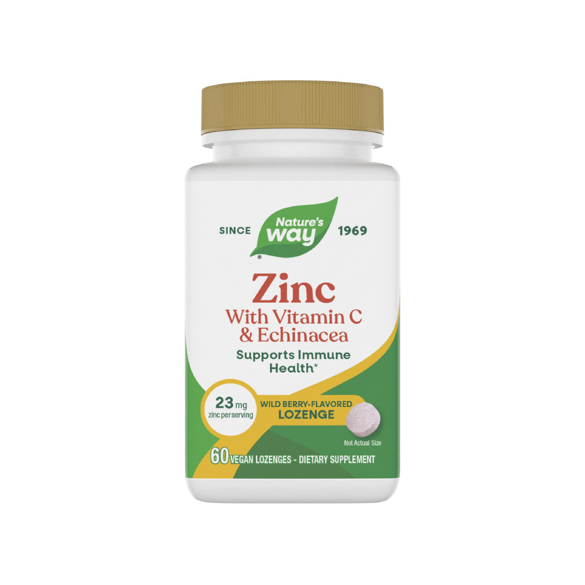 Nature's Way Zinc Lozenges bottle front showing wild berry flavor for immune support