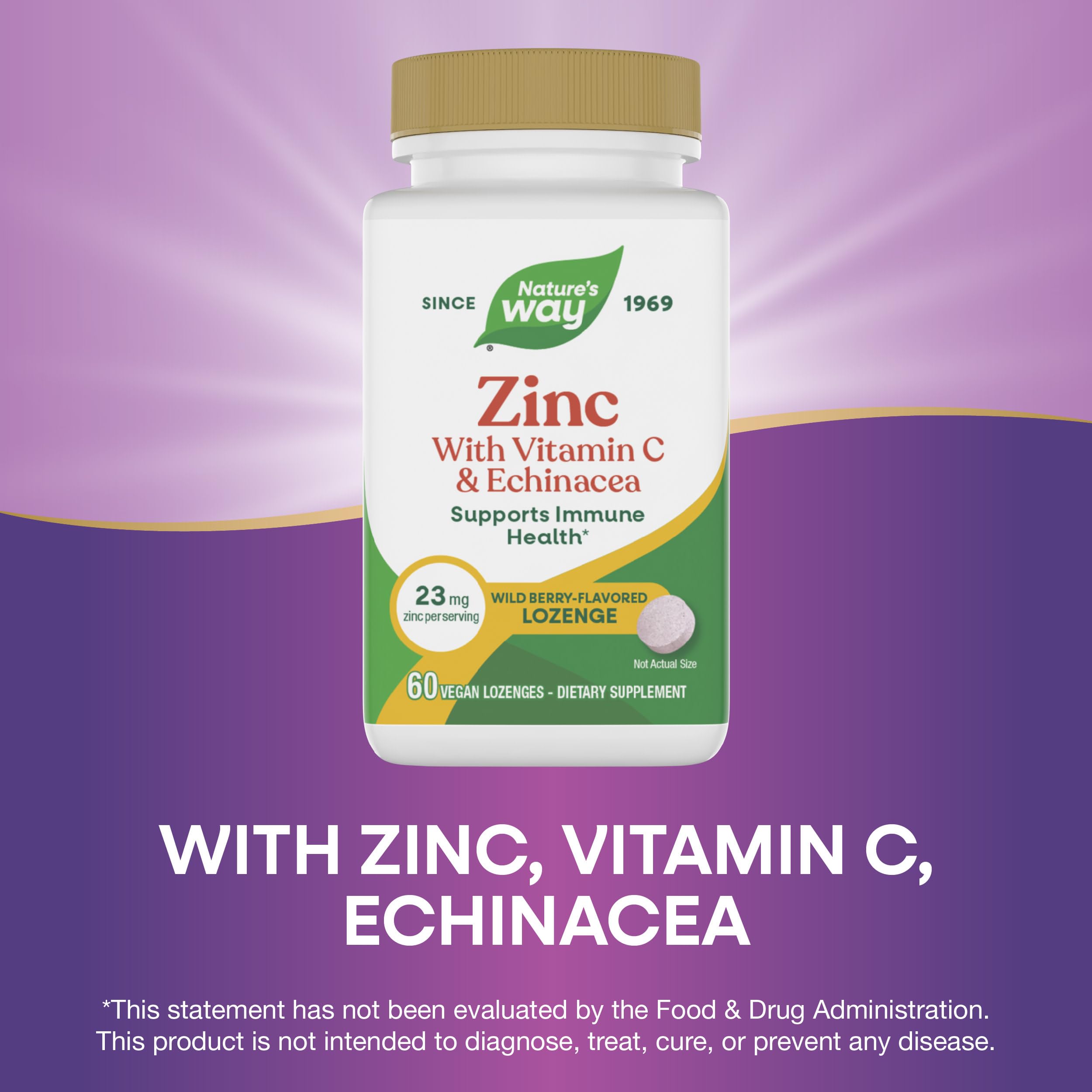 Nature's Way Zinc Lozenges label close-up showing zinc per lozenge