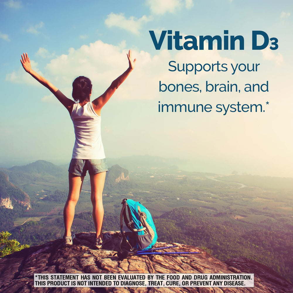 Nature's Wonder D3 capsules with dosage card indicating daily intake with meals