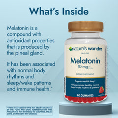 Nature's Wonder melatonin gummies close-up shows bright strawberry color for a comforting flavor