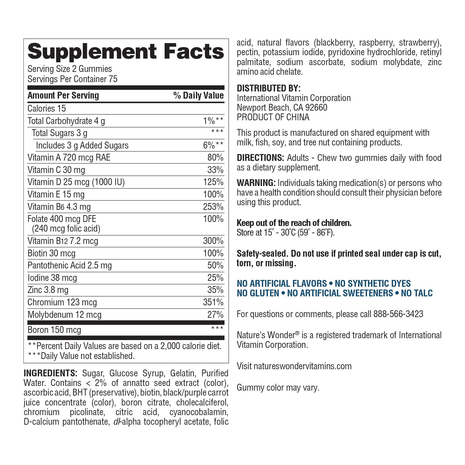 Nature's Wonder Men's Multivitamin Gummies bottle with glass promoting gluten-free daily vitamins for vitality