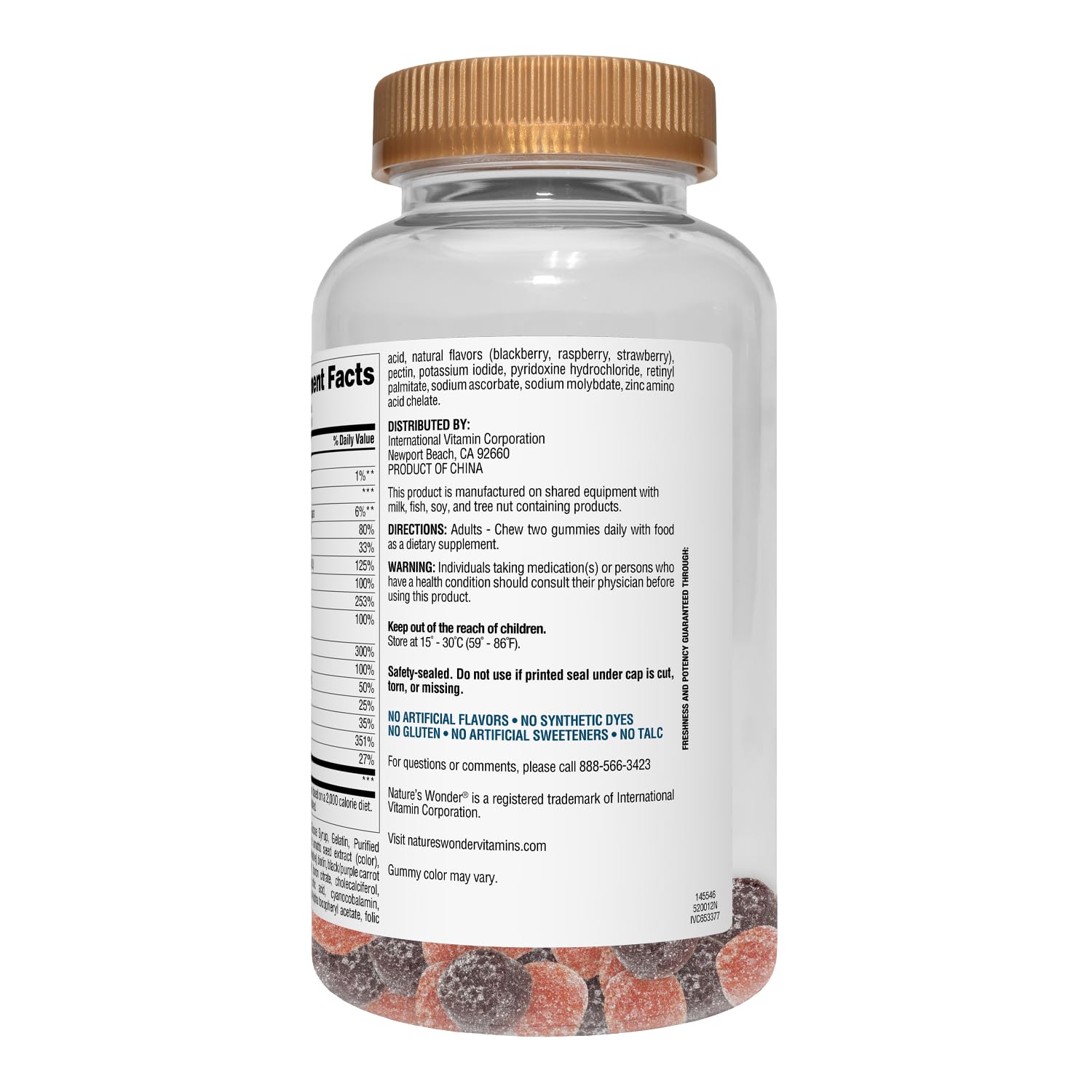 Nature's Wonder Men's Multivitamin Gummies label detail shot underscoring cGMP quality for safety
