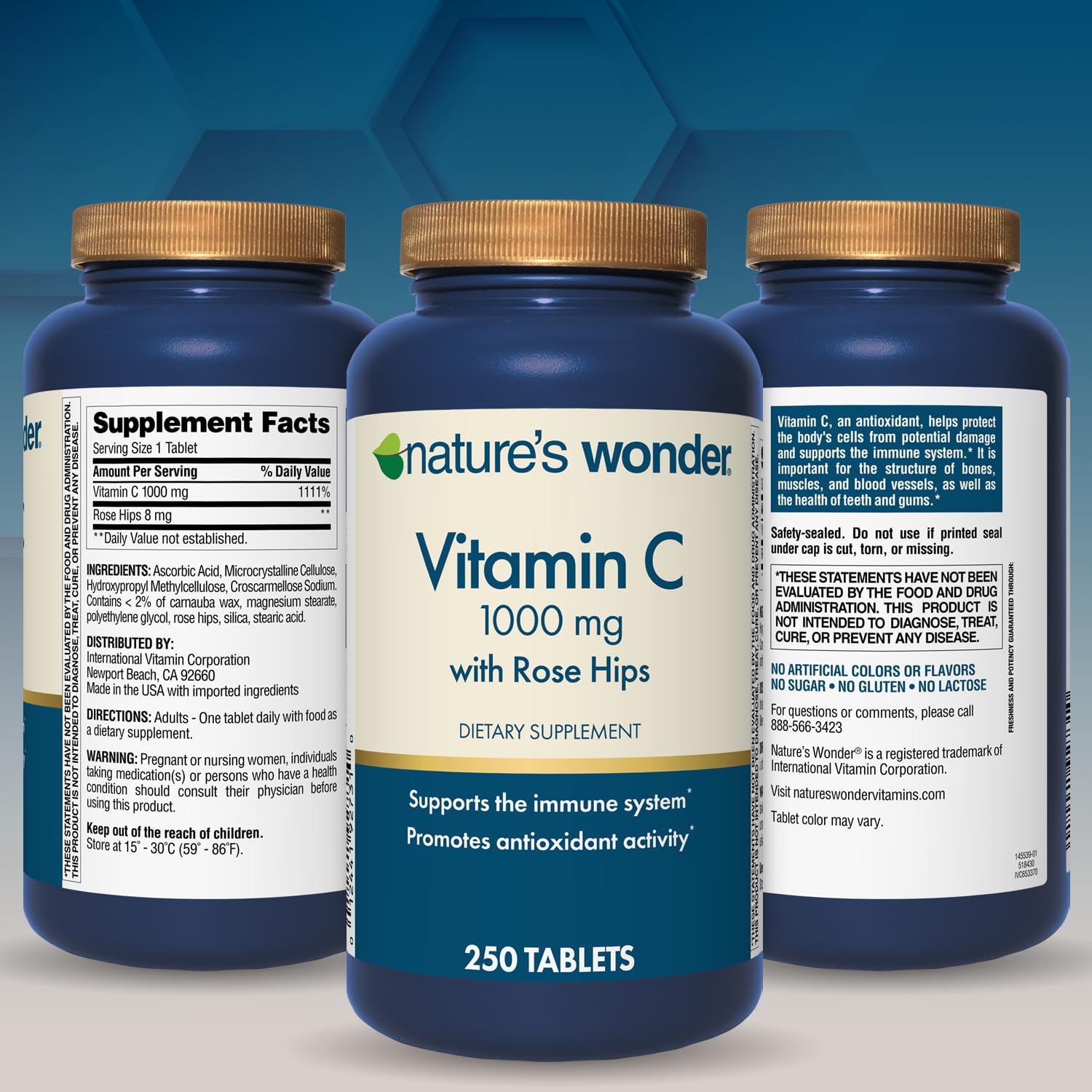 Rose hips blend in Nature's Wonder Vitamin C formula for antioxidant support