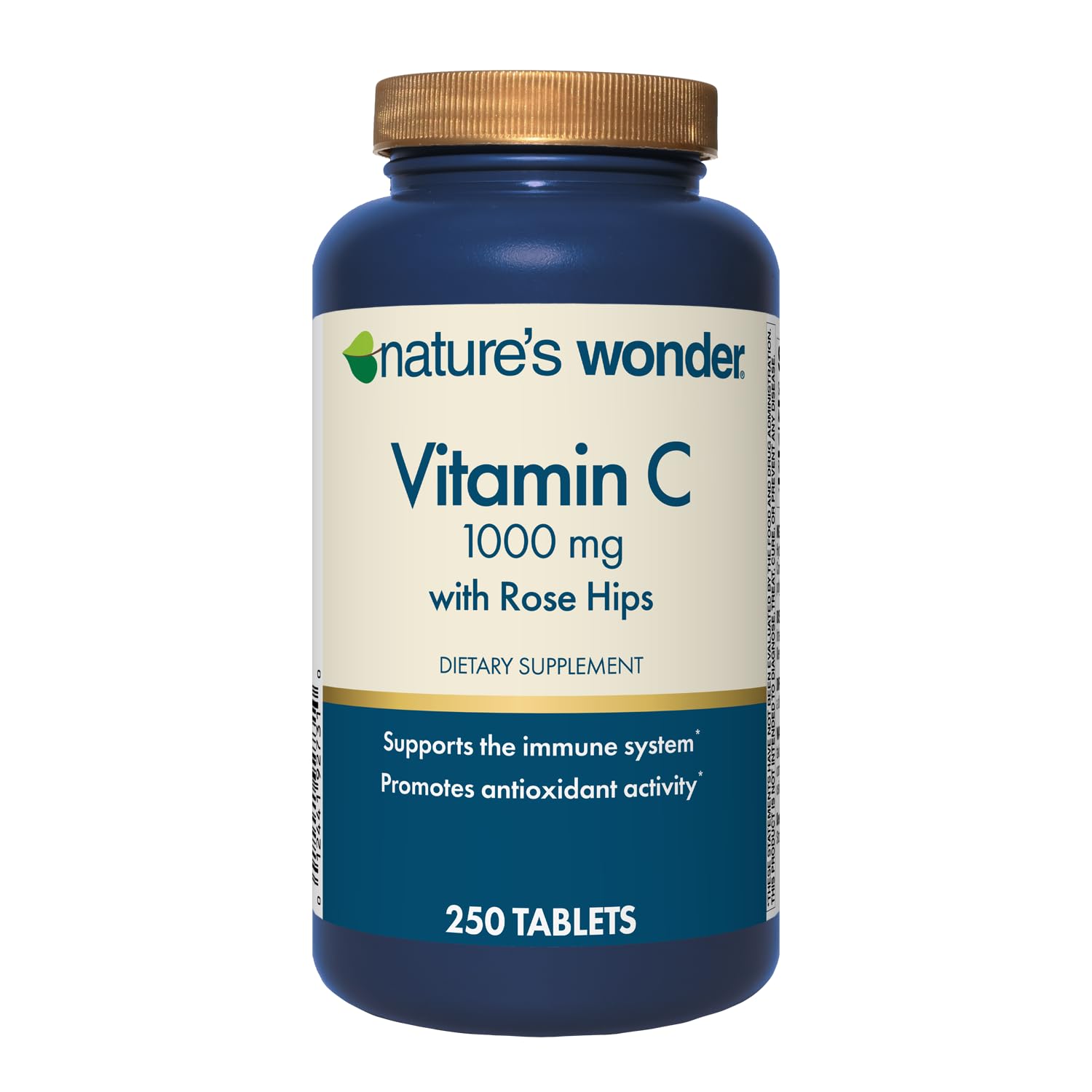 Nature's Wonder Vitamin C bottle with rose hips for immune support