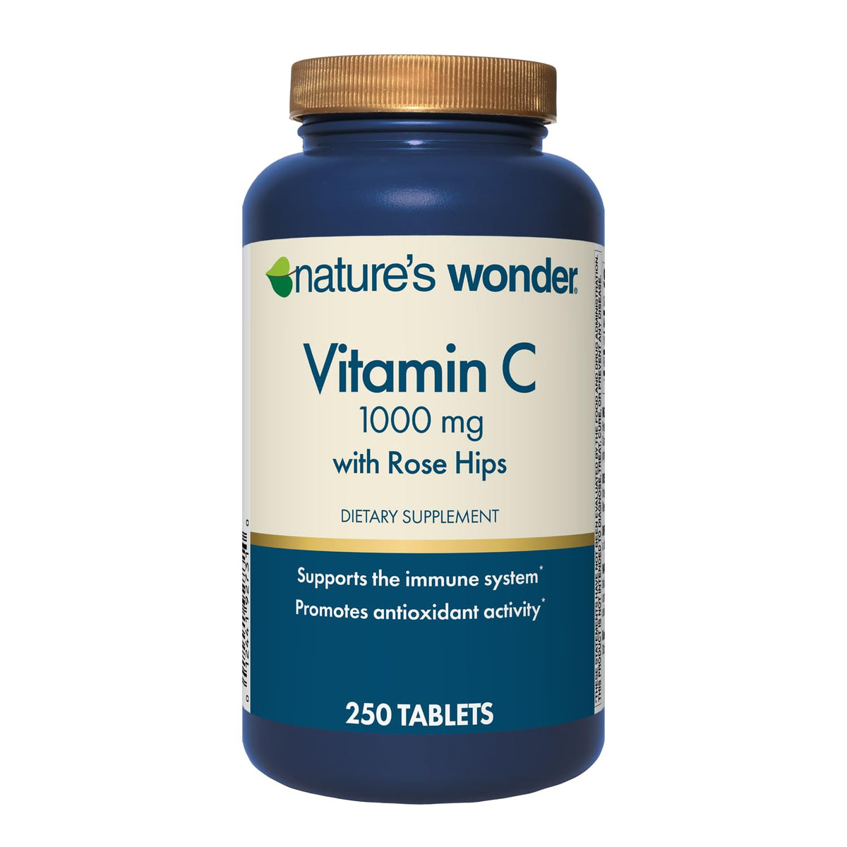 Nature's Wonder Vitamin C bottle with rose hips for immune support