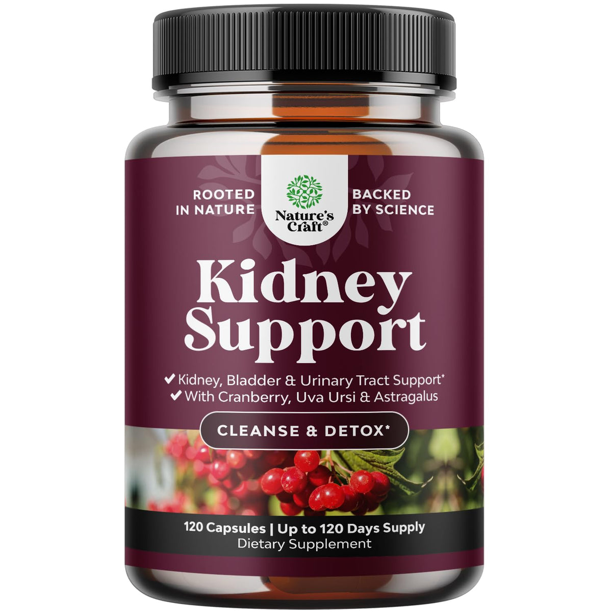 Nature's Craft Kidney Cleanse bottle front view supports urinary wellness