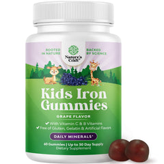 Natures Craft Kids Iron Gummies bottle close-up for daily energy support