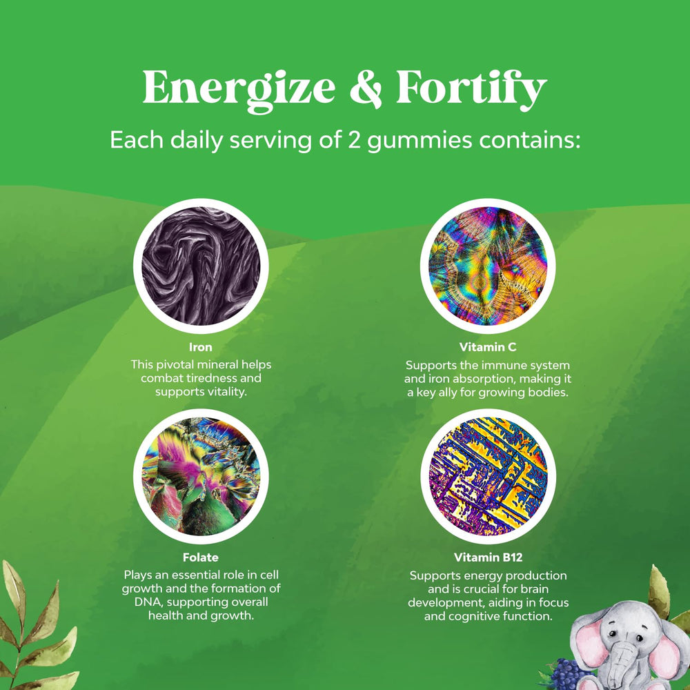 Natures Craft Kids Iron Gummies on family table during mealtime routine