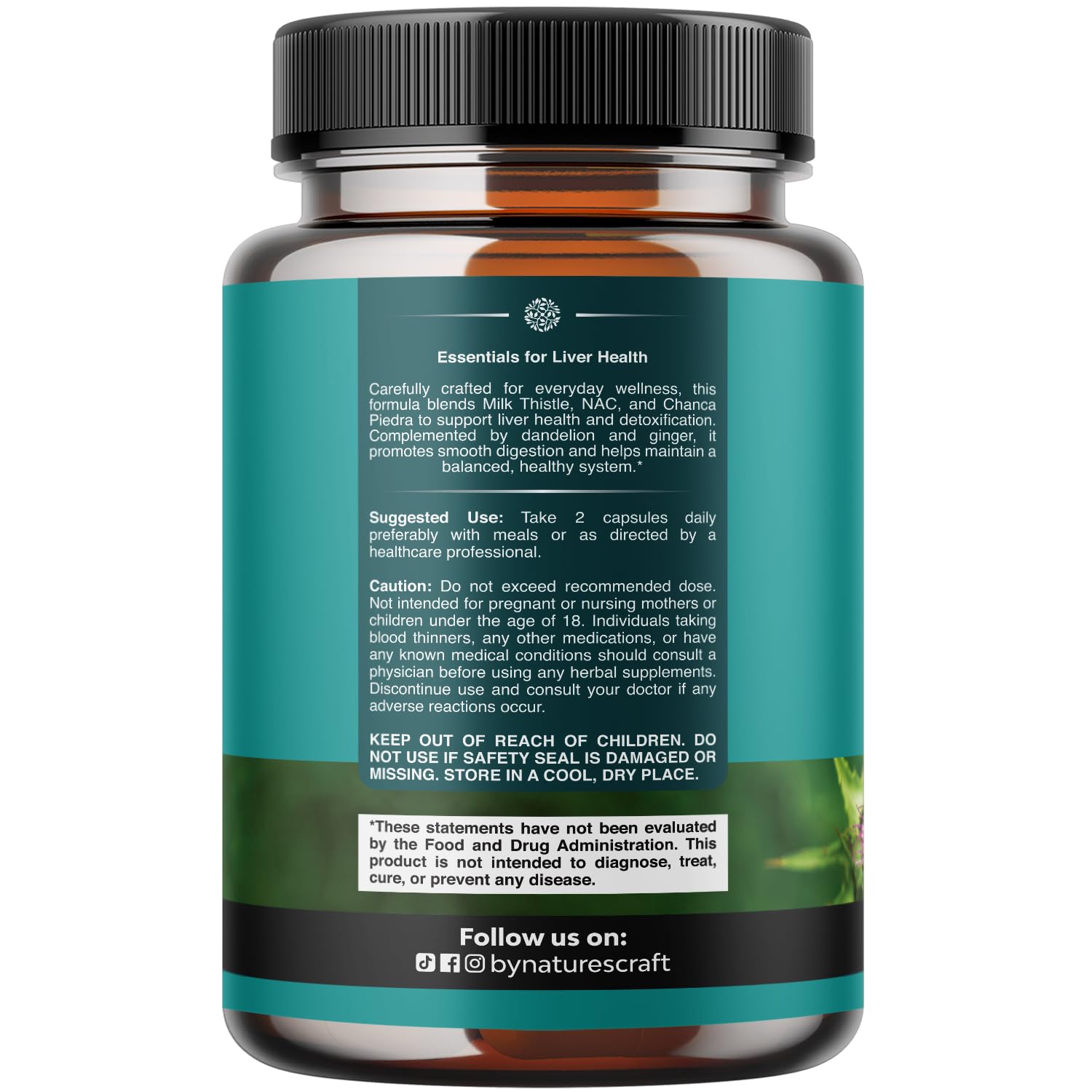 Natures Craft NAC capsules close-up highlights antioxidant formula for liver cleansing.