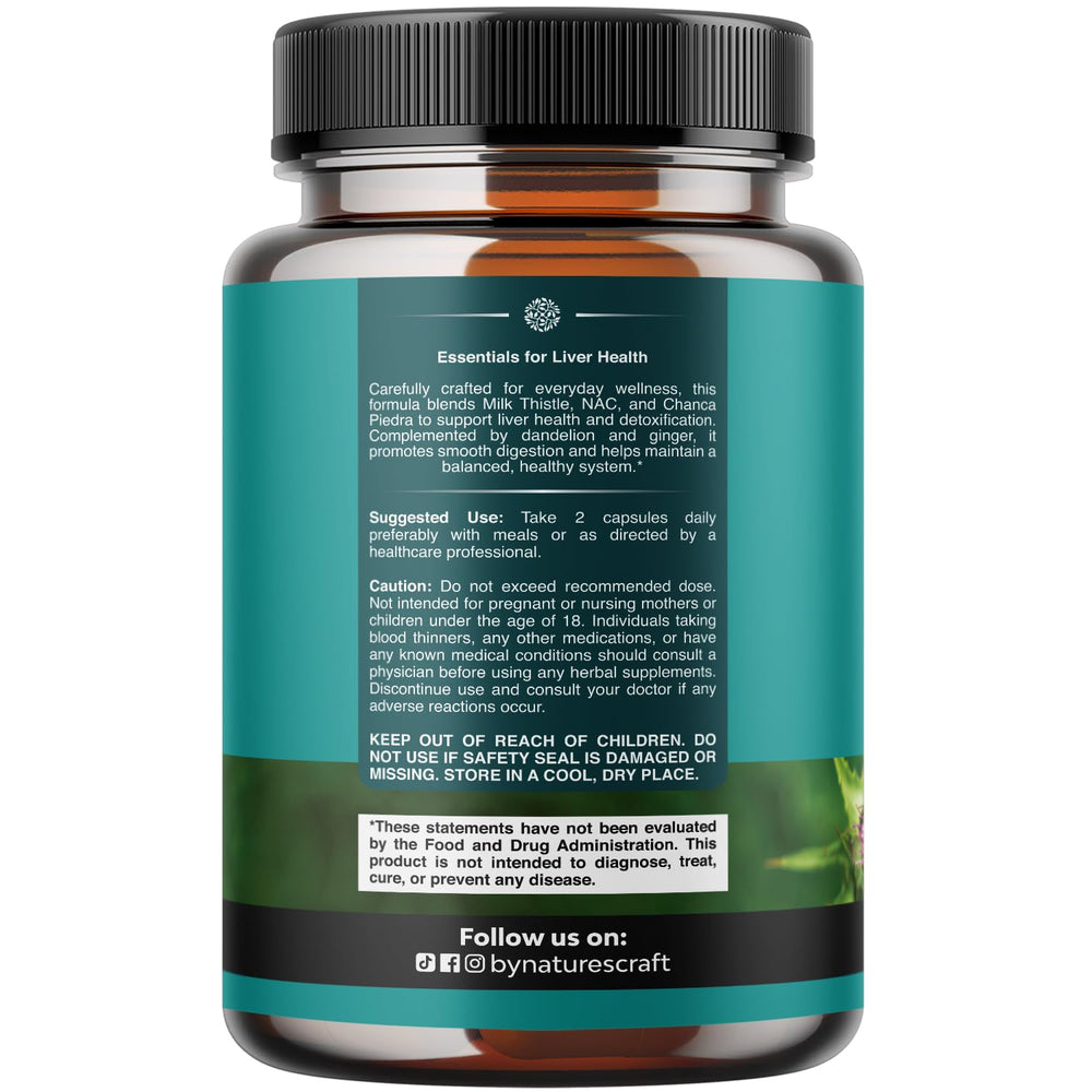 Natures Craft NAC capsules close-up highlights antioxidant formula for liver cleansing.