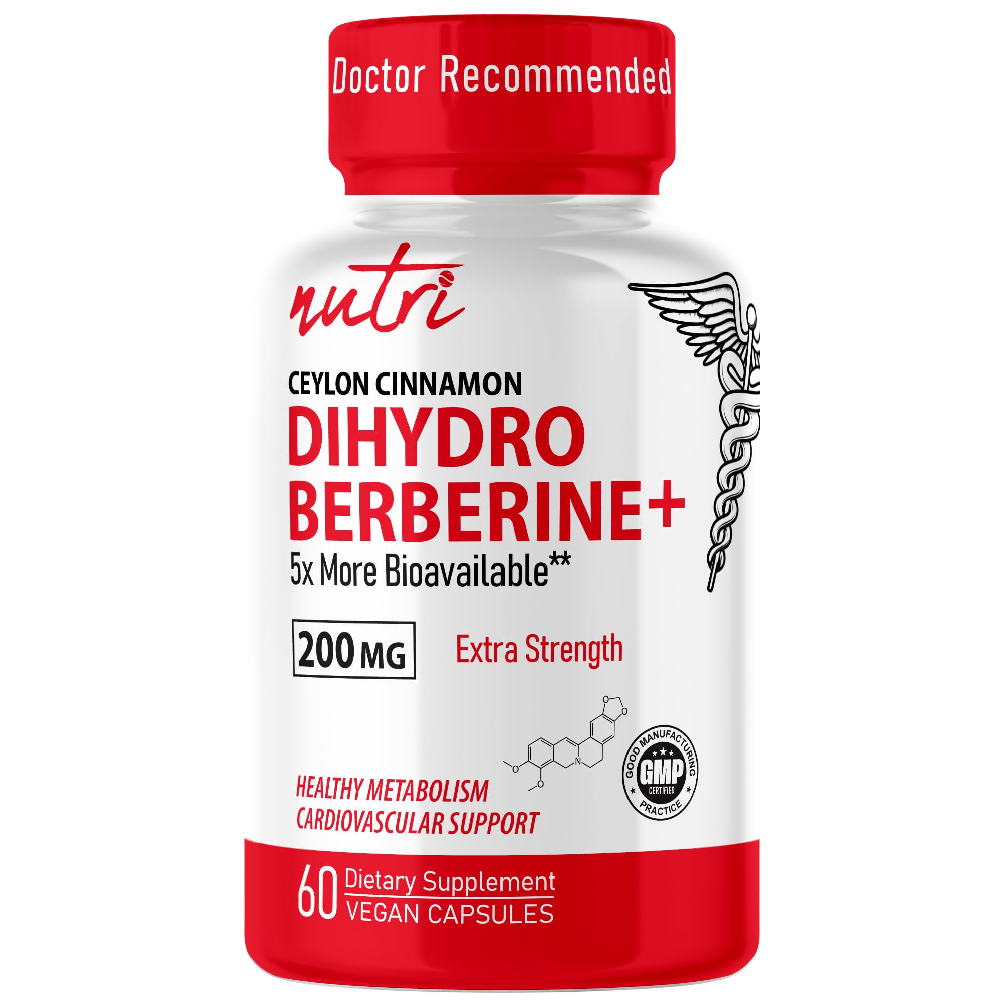 Nature's Fusions Dihydroberberine 200mg capsules bottle front for daily wellness.