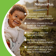 NaturesPlus Animal Parade Gold nutrition label close-up with vitamin D3 information.