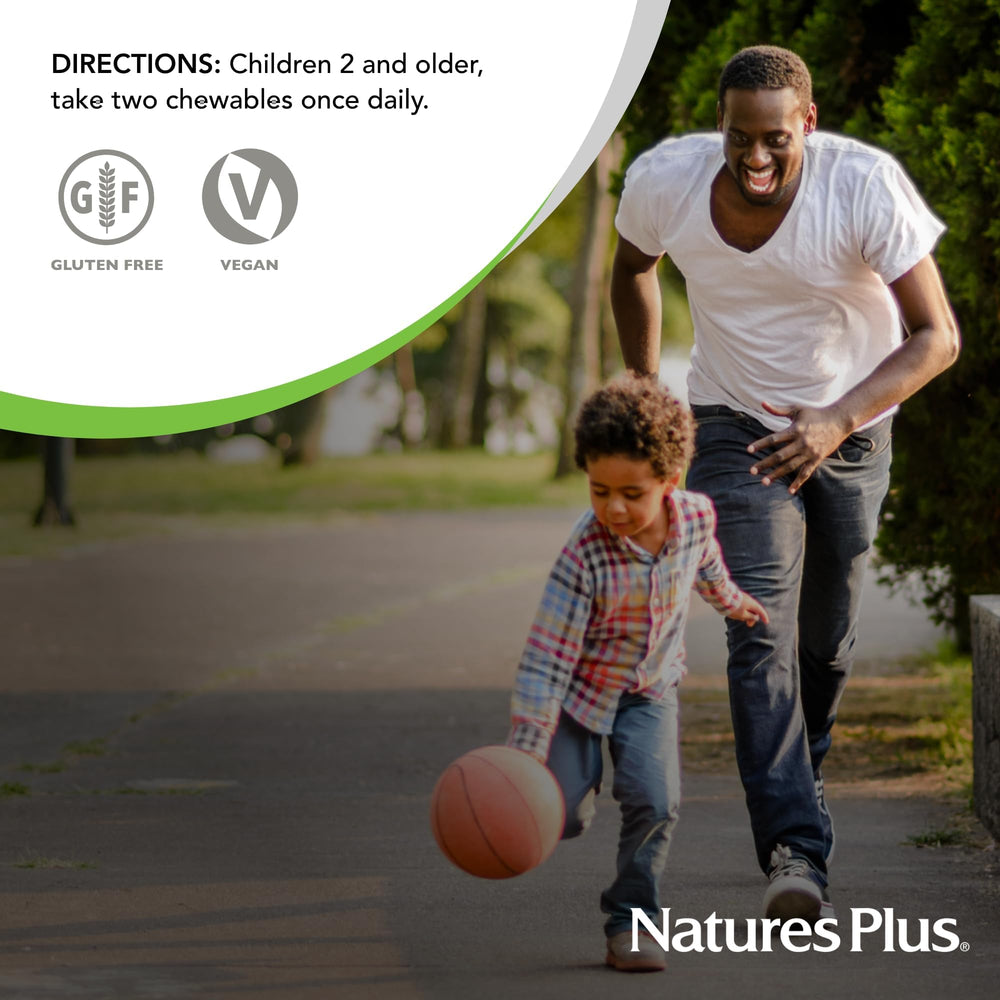 NaturesPlus Animal Parade Gold packaging highlighting gluten-free and vegetarian ingredients.