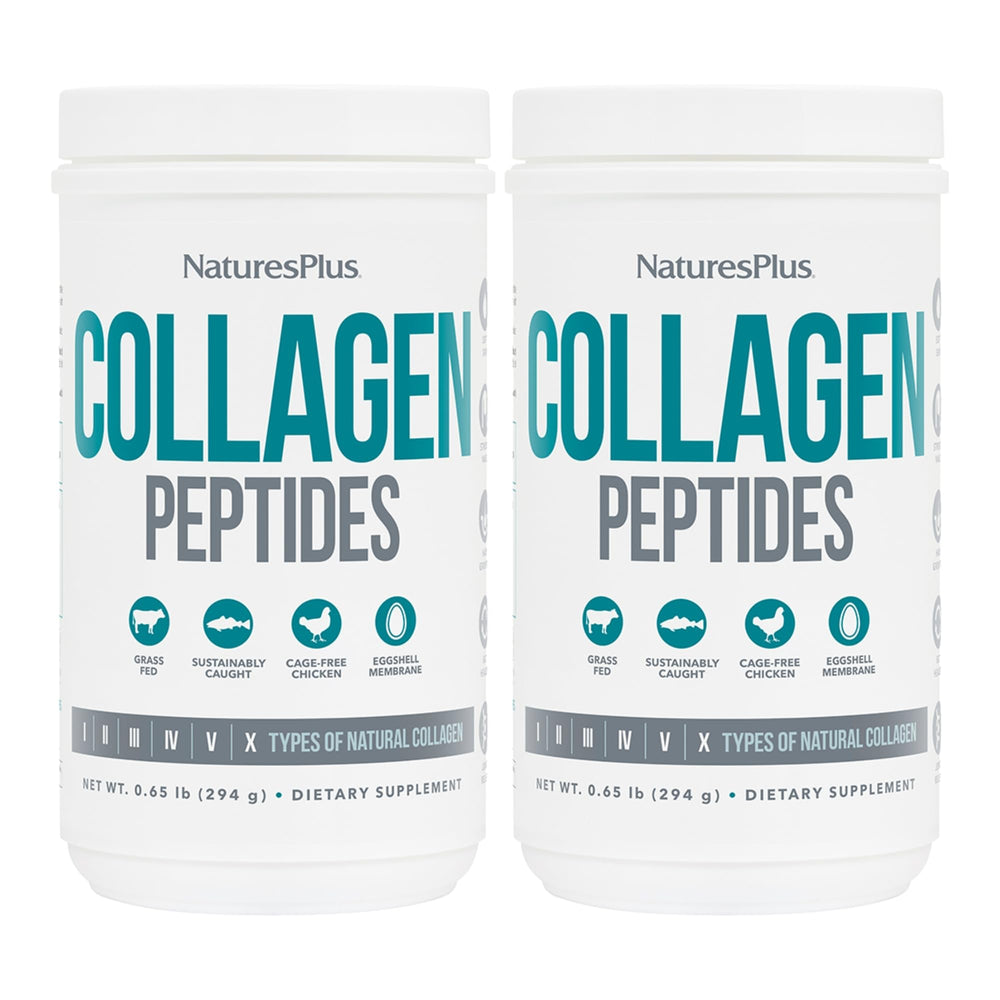 NaturesPlus Collagen Peptides bottle front showing a 2-pack, ready for daily use
