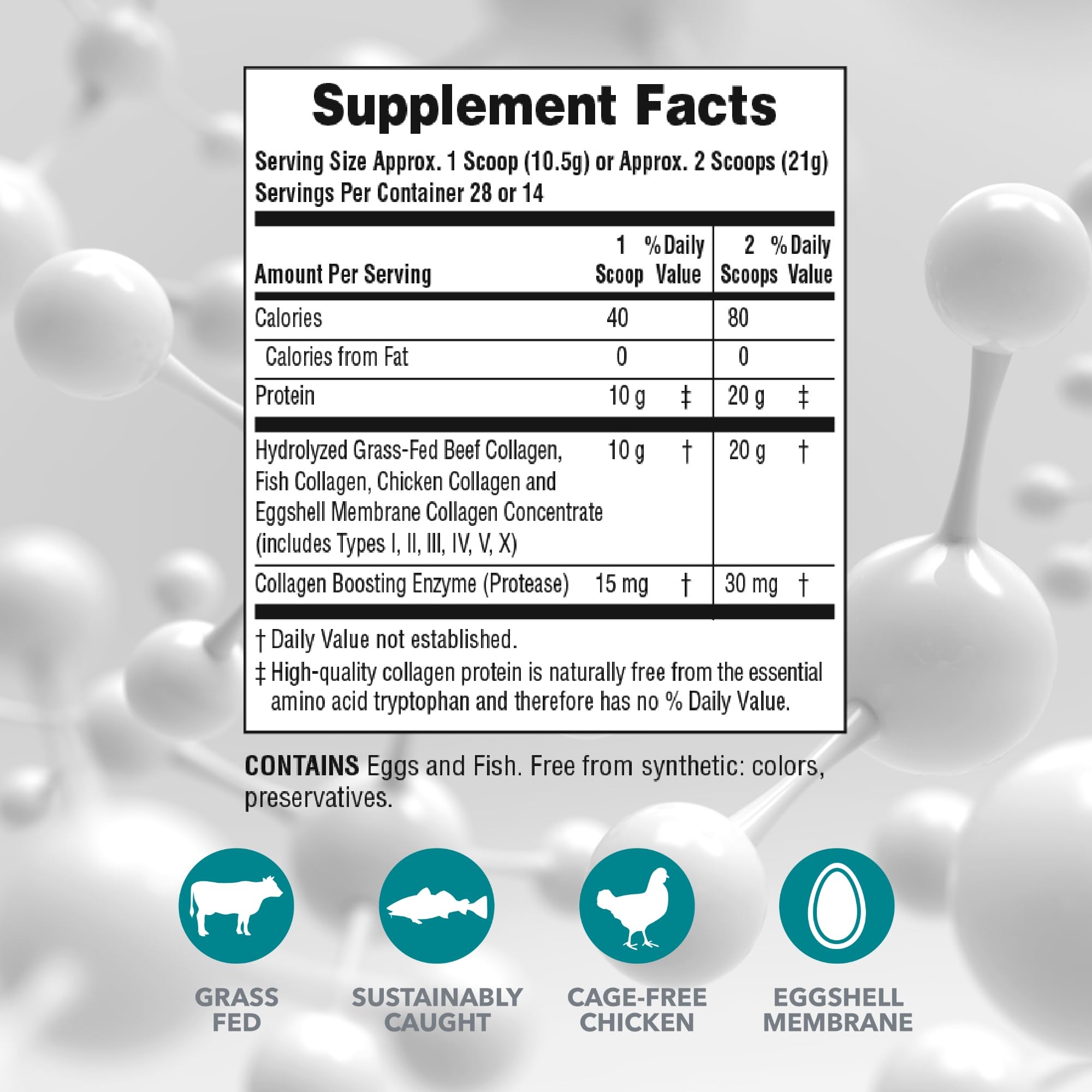 NaturesPlus Collagen Peptides label close-up with non-GMO and gluten-free details