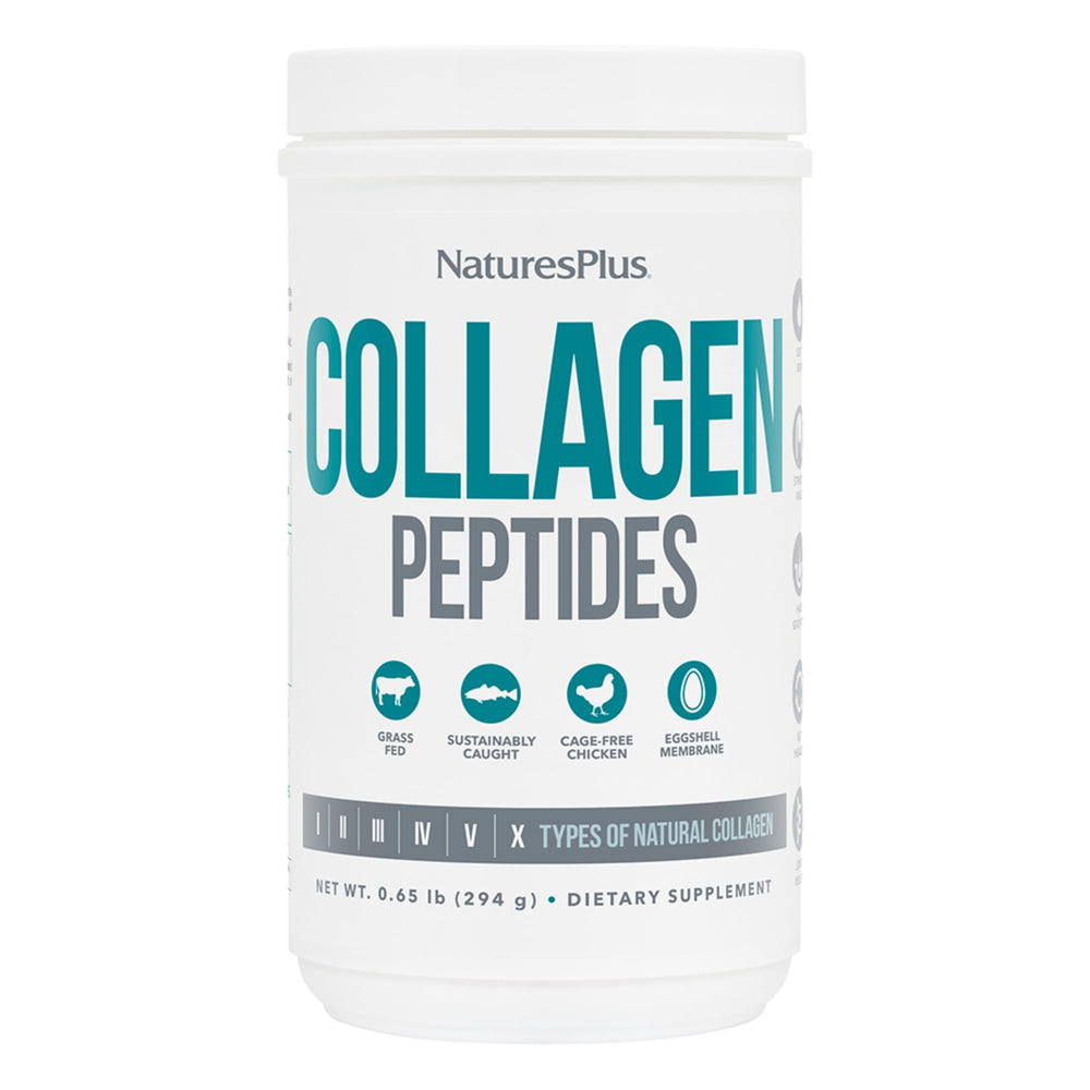 Nature's Plus Collagen Peptides powder tub for daily use in smoothies.