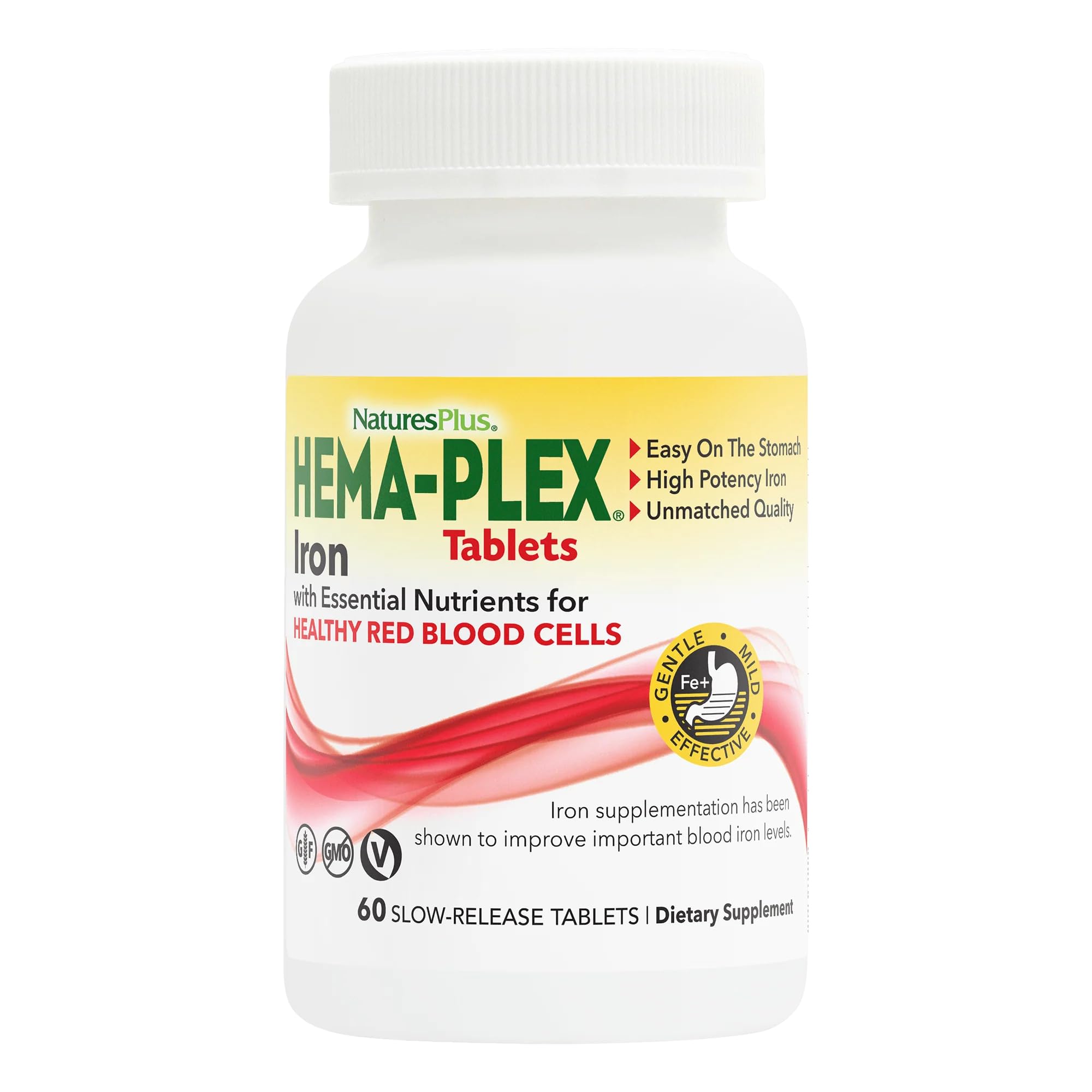 NaturesPlus Hema-Plex Iron bottle and tablets for slow-release iron support