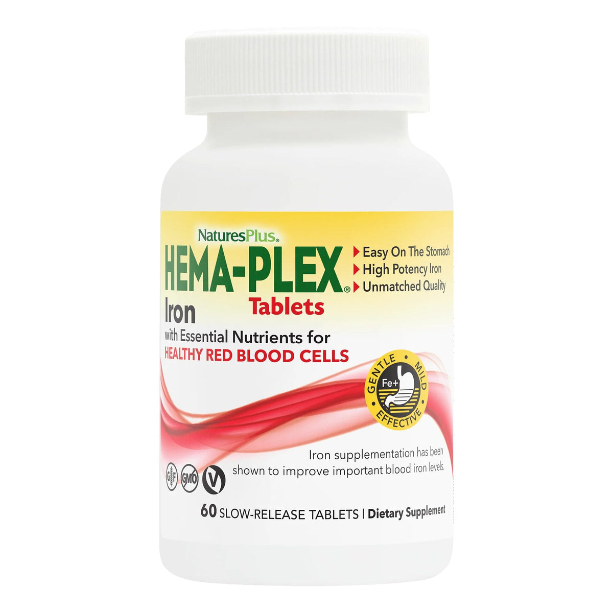 NaturesPlus Hema-Plex Iron bottle and tablets for slow-release iron support