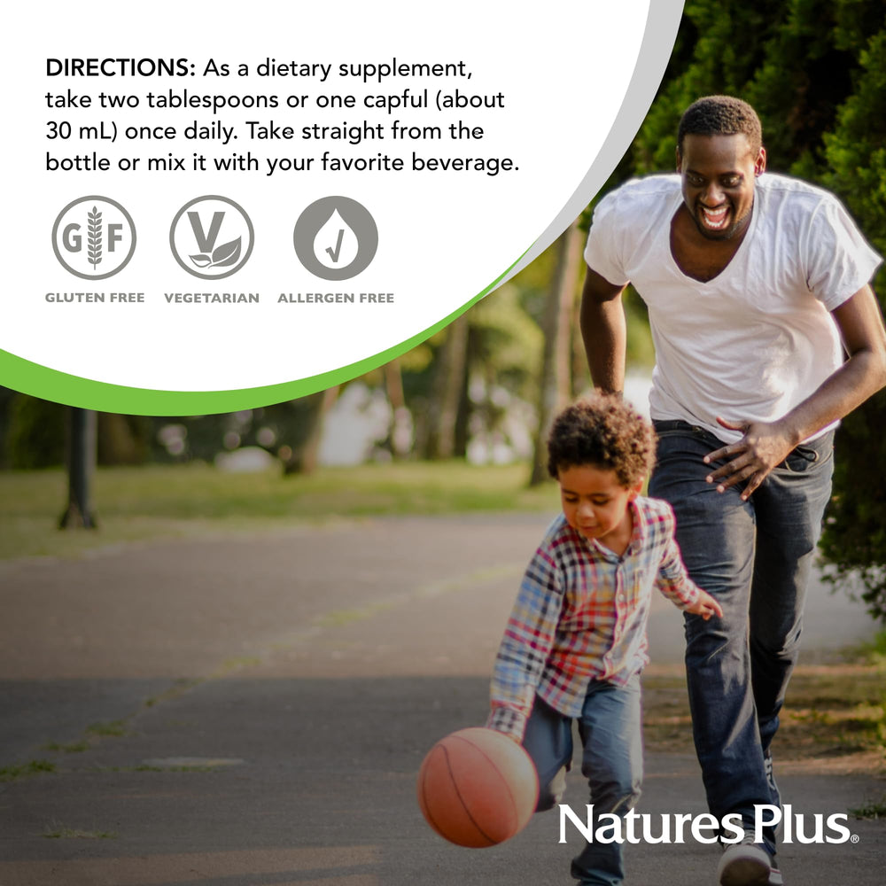 NaturesPlus Source of Life GOLD liquid in a glass bottle for everyday use.