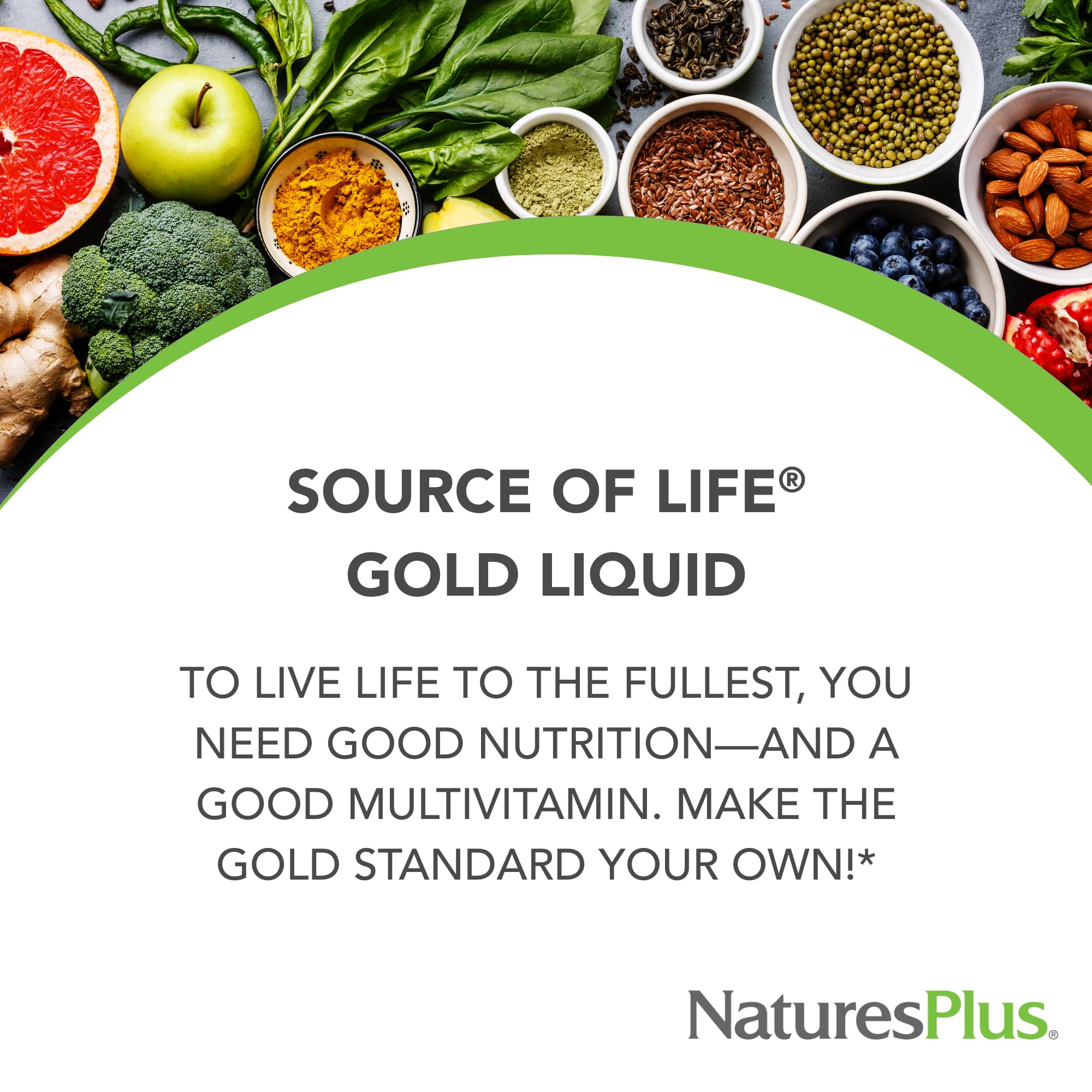 NaturesPlus Source of Life GOLD liquid label highlights D3, B12 and K2 for bone and immune support