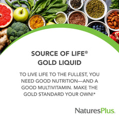 NaturesPlus Source of Life GOLD liquid label highlights D3, B12 and K2 for bone and immune support