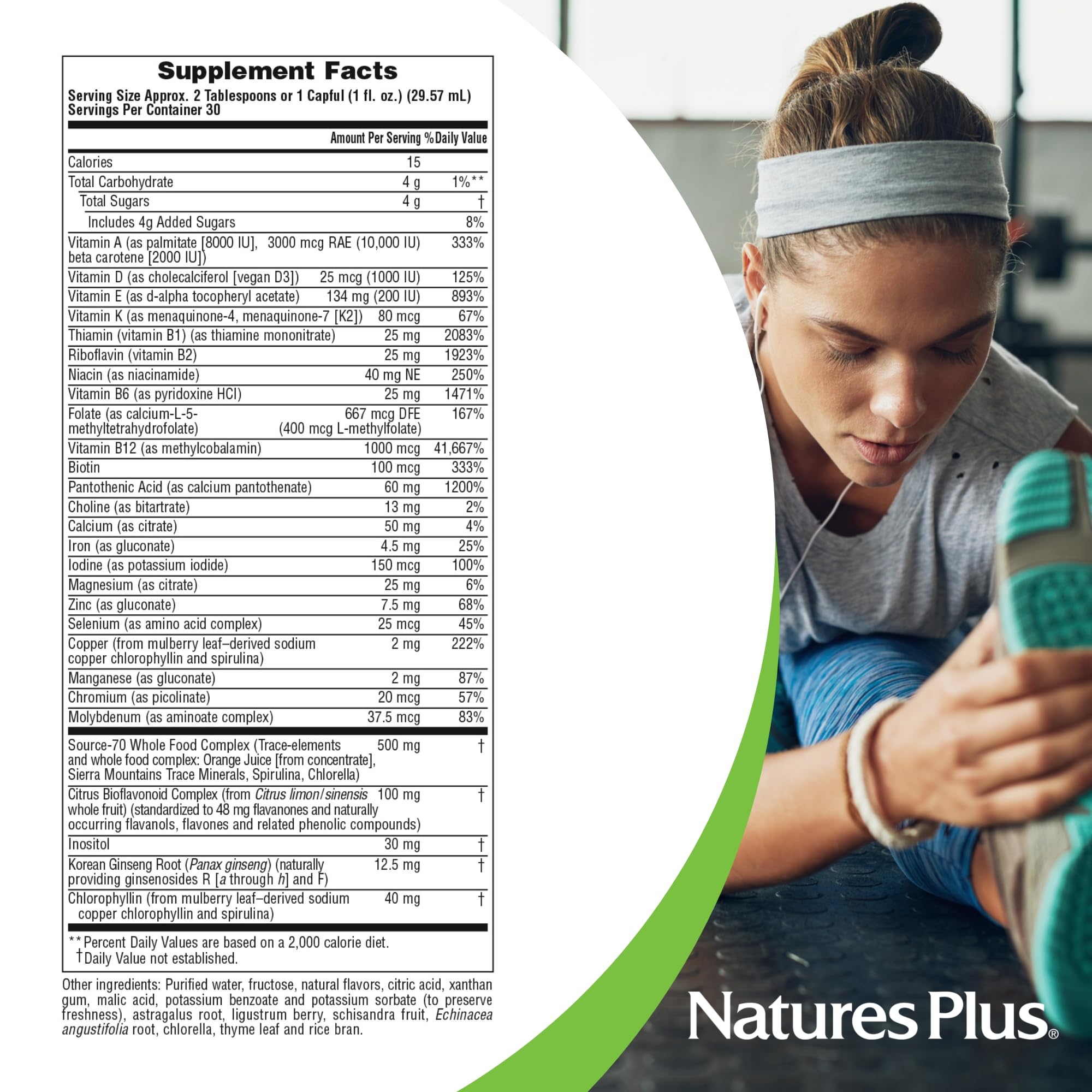 NaturesPlus Source of Life Liquid glass with tropical fruit flavor for refreshing daily use