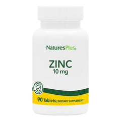 NaturesPlus Zinc tablets 10 mg bottle shows easy daily immune support potential.