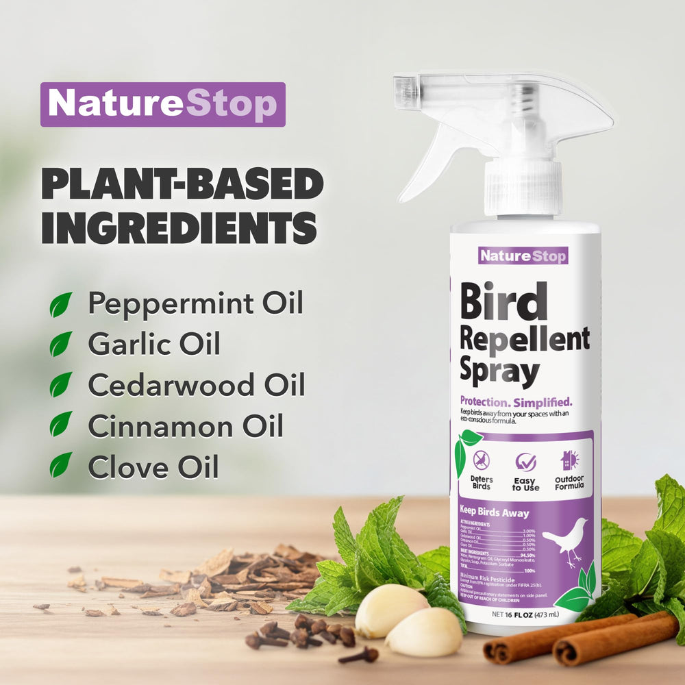 NatureStop Bird Repellent Spray on balcony areas limits nesting near living spaces.