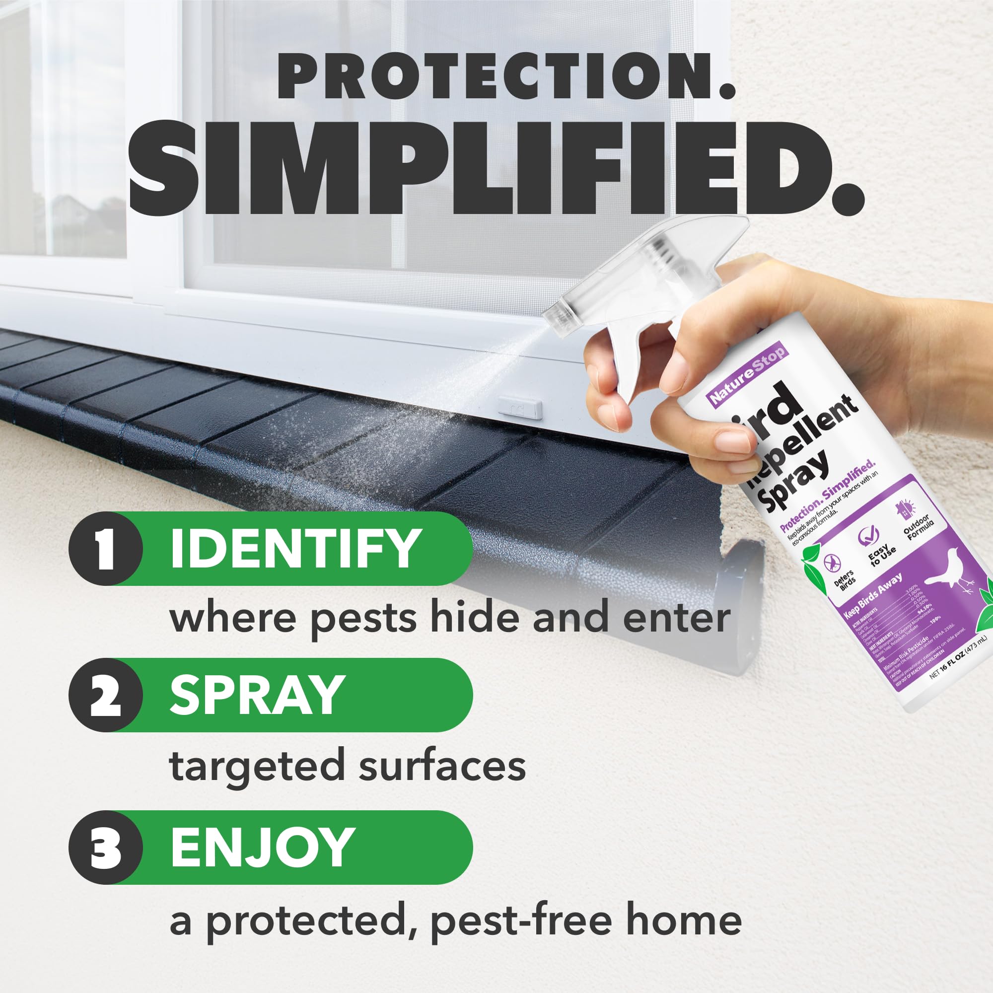 NatureStop Bird Repellent Spray along walking paths helps maintain tidy outdoor walkways.