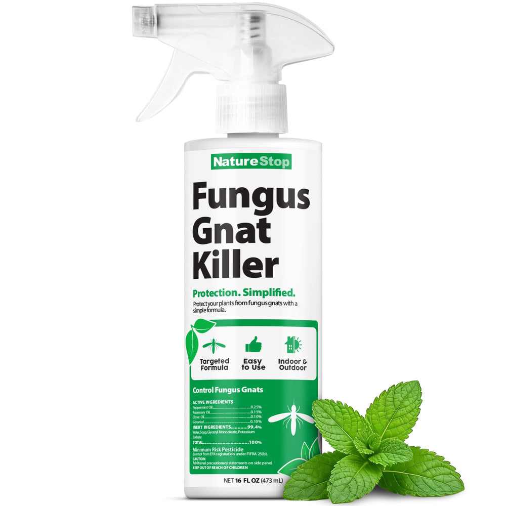 NatureStop Fungus Gnat Killer Spray bottle for fast, on-contact pest control in homes.