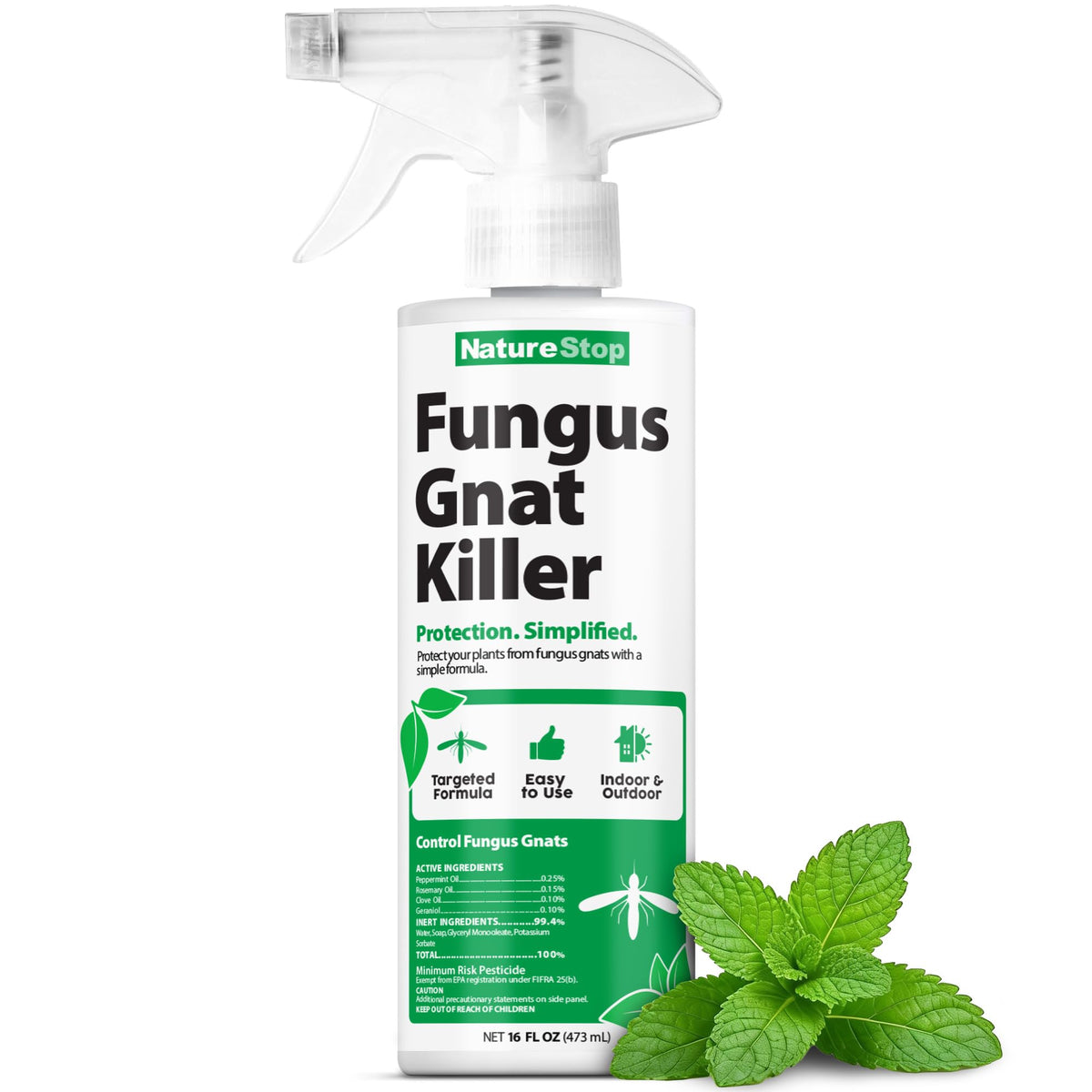 NatureStop Fungus Gnat Killer Spray bottle for fast, on-contact pest control in homes.
