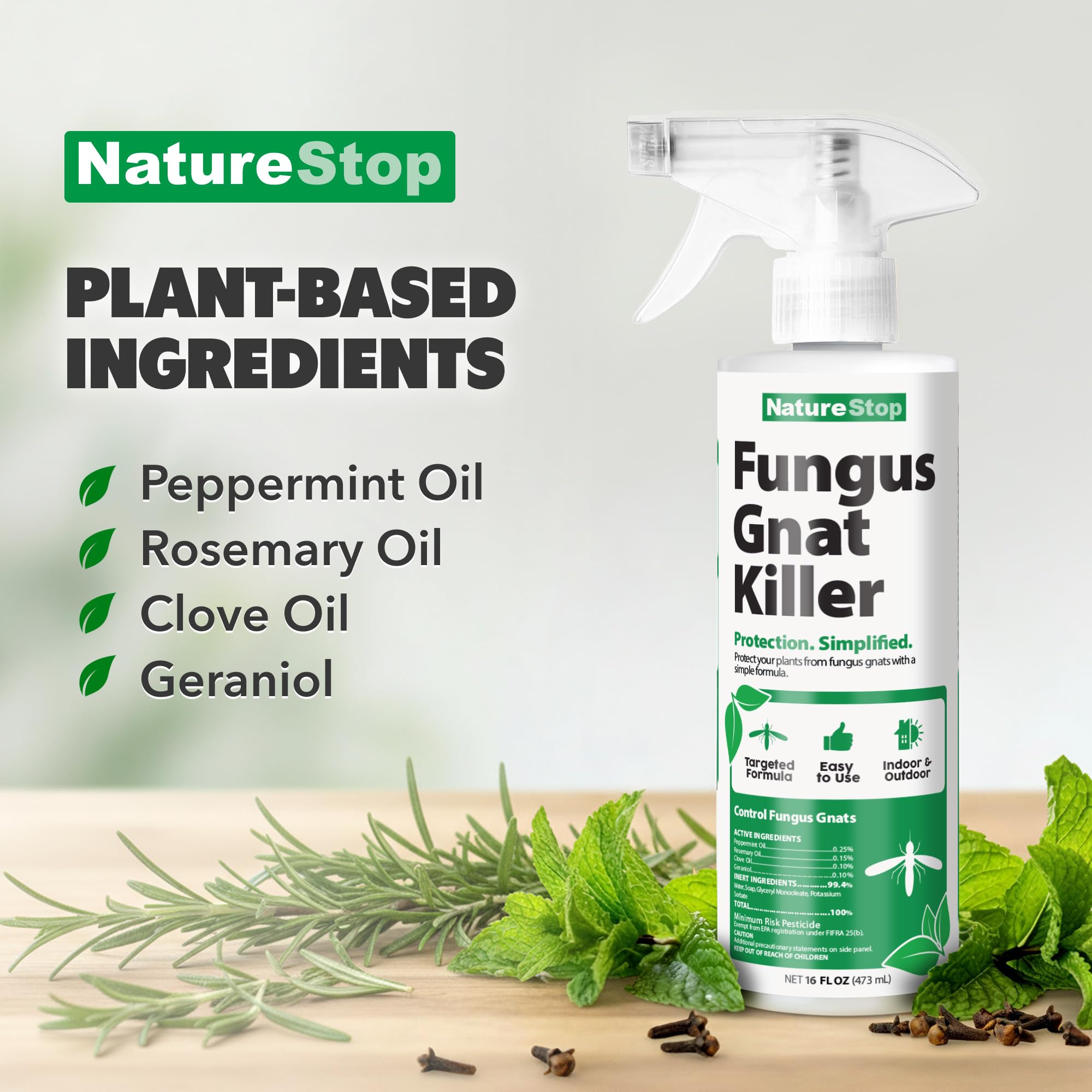 NatureStop Fungus Gnat Killer Spray delivers a fresh scent while removing pests from soil and leaves.