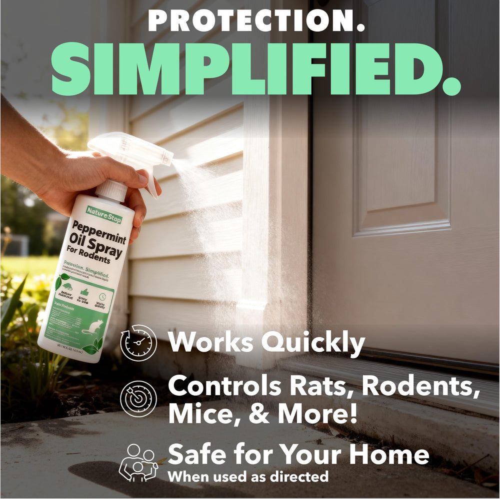 Home scene with NatureStop peppermint oil spray ready for targeted deterrence near entry points.