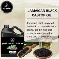 Naturevibe Botanicals Jamaican Black Castor Oil label showing 100% pure formula