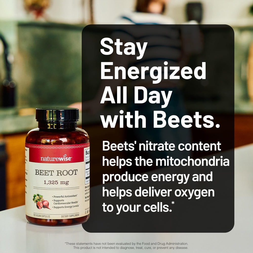 Close-up of NatureWise Beet Root Capsules texture and color