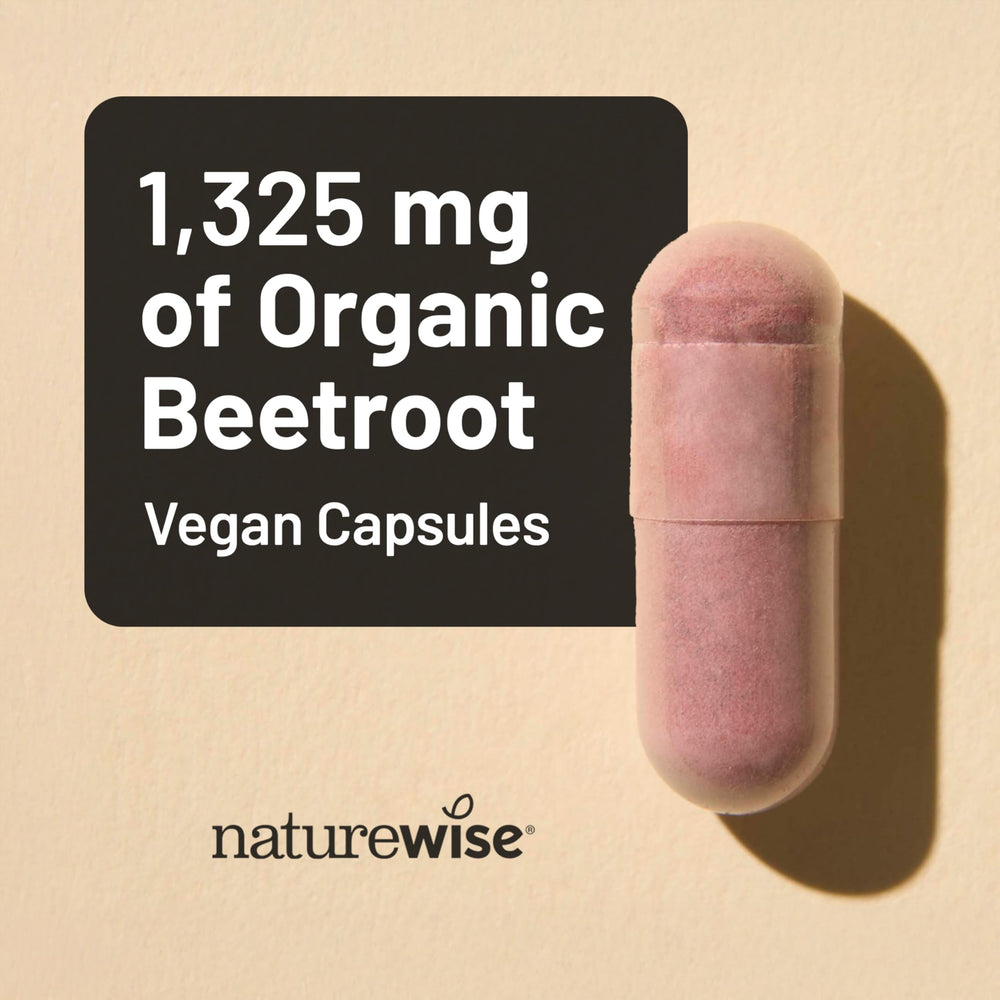 Bottle of NatureWise Beet Root Capsules ready for daily routine