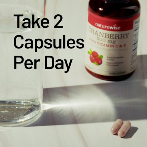 NatureWise Cranberry Pills label information emphasizing vegan, sugar-free, non-GMO features.