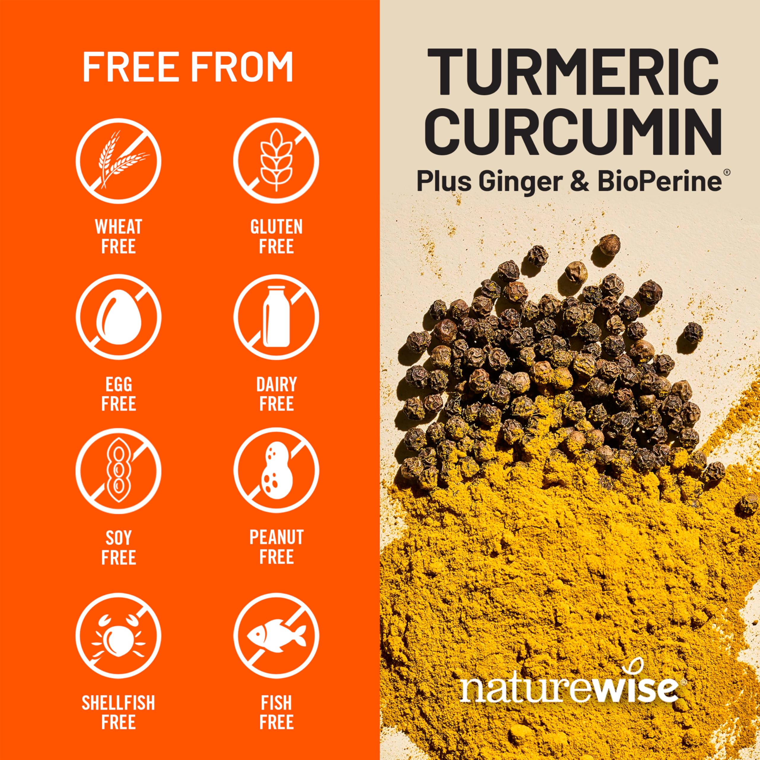NatureWise Curcumin Turmeric packaging box highlighting vegan and non-GMO purity
