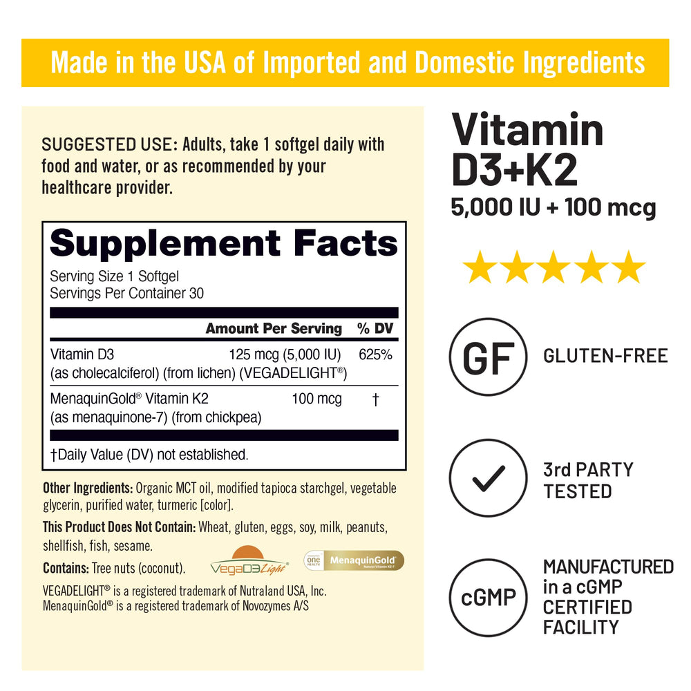 Chickpeas-based vegan K2 source in NatureWise D3 + K2 supplement