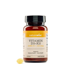 NatureWise vitamin D3 K2 bottle with easy-to-swallow capsules for daily bone support.
