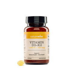 NatureWise D3 + K2 softgels bottle for daily calcium support.