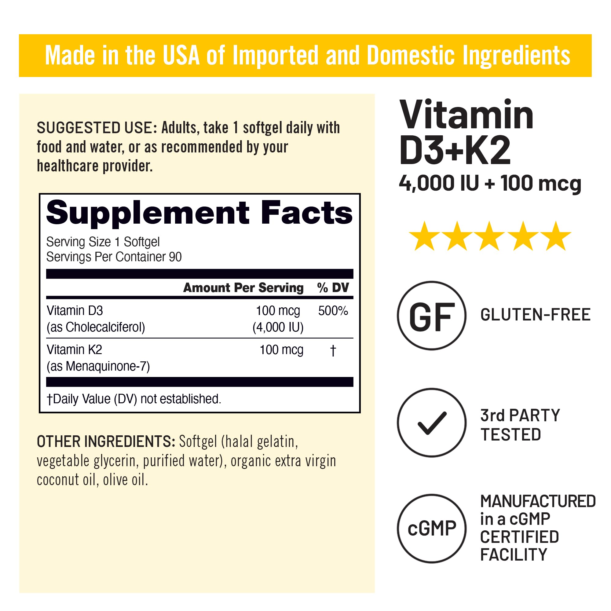 NatureWise D3 K2 softgels packaging highlighting USA-made quality.
