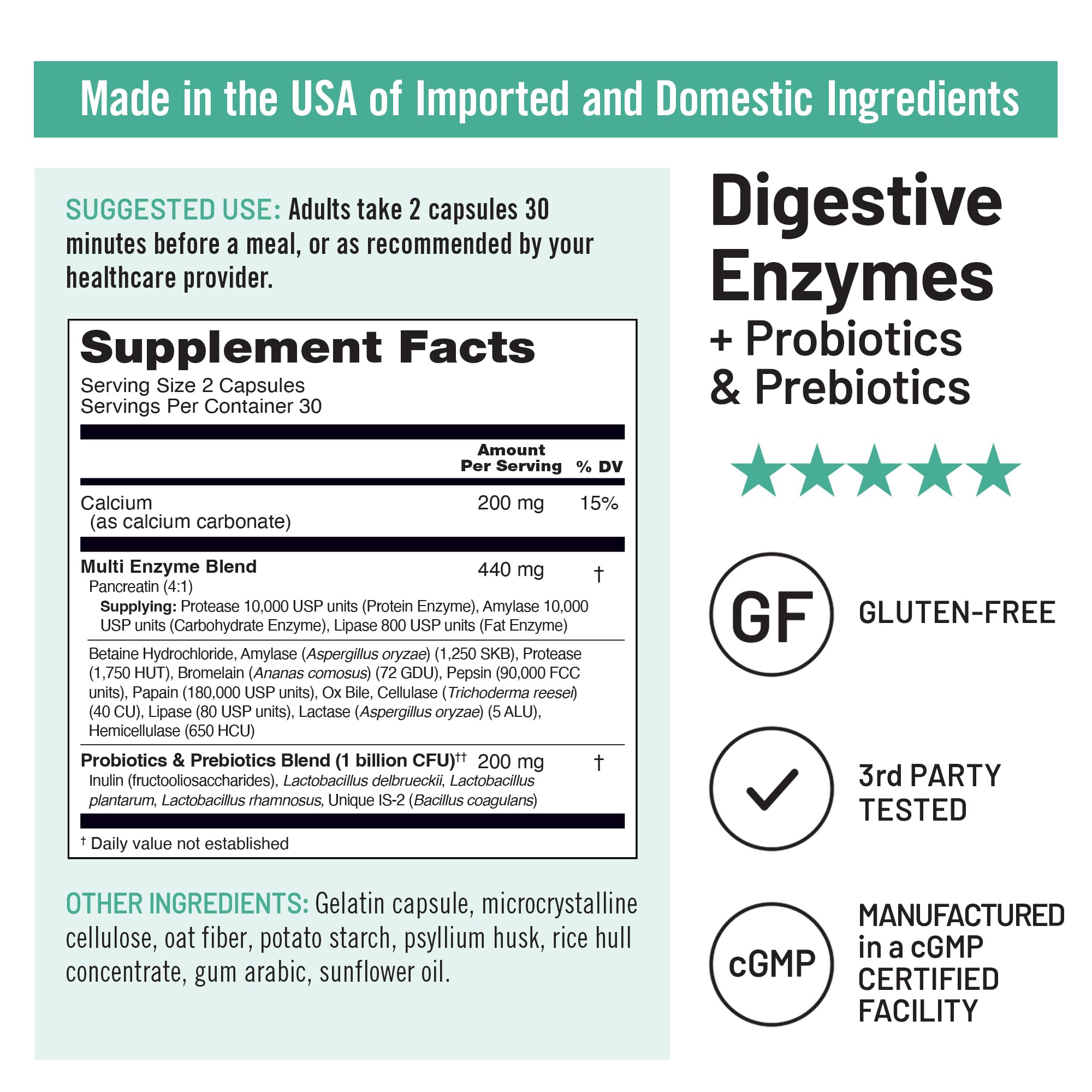 NatureWise Digestive Enzymes bottle label detail for transparency and quality