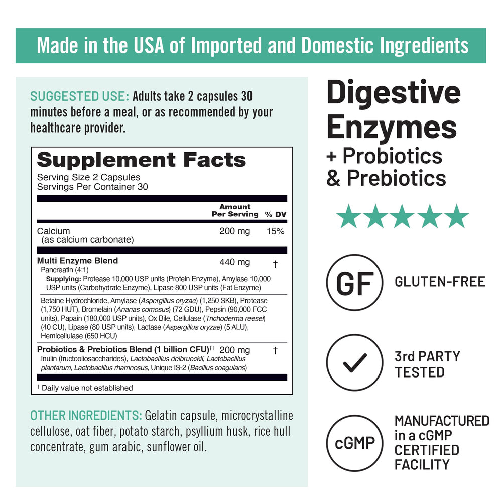 NatureWise Digestive Enzymes bottle label detail for transparency and quality